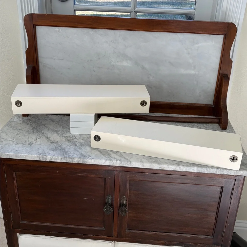 NWOT PAIR Scalloped Display Shelves Risers Distressed Farmhouse Shabby Chic
